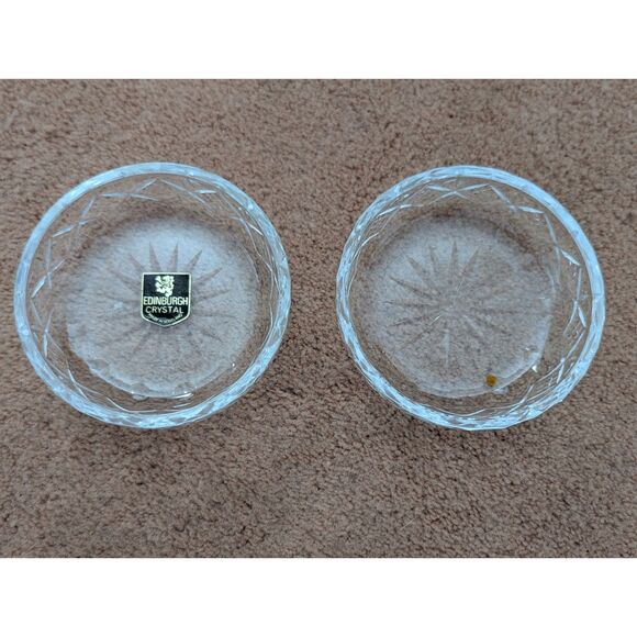 Vintage Star Of Edinburgh Cut Crystal Glass Jewelry Trinket Dish 4” Set of 2 - Picture 1 of 3